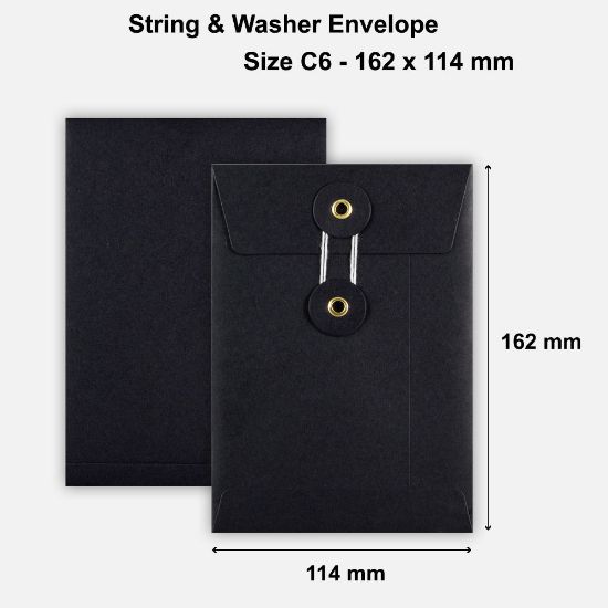 C6 Size String & Washer Envelopes Black Without Gusset