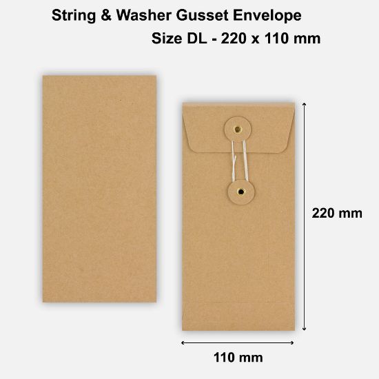 DL Size String & Washer Envelopes Manilla With Gusset