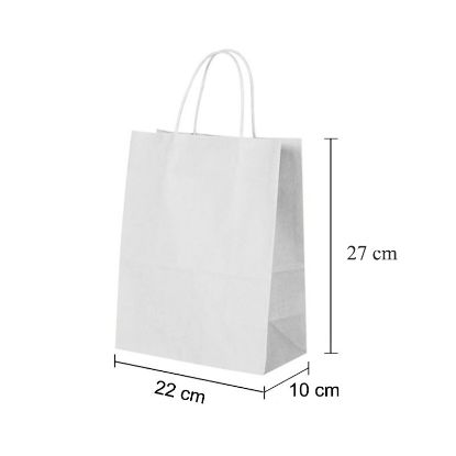 White Kraft paper bags with Twisted Handles - 22 x 27 x 10 cm