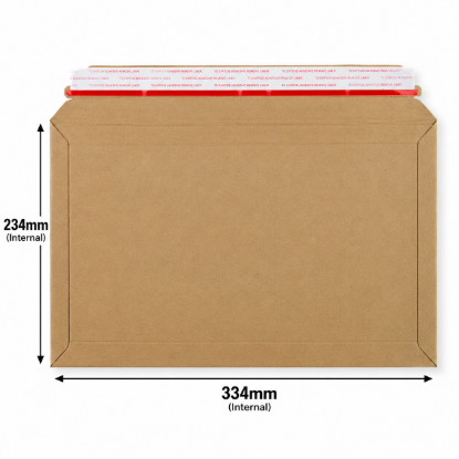 234 x 334mm Brown Rigid Cardboard Book Mailer with Peel & Seal Closure – Internal Dimensions