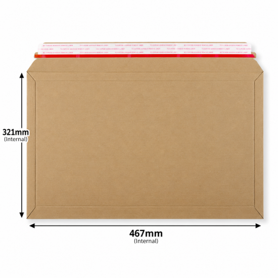 321 x 467mm Brown Rigid Cardboard Book Mailer with Peel & Seal Closure – Internal Dimensions
